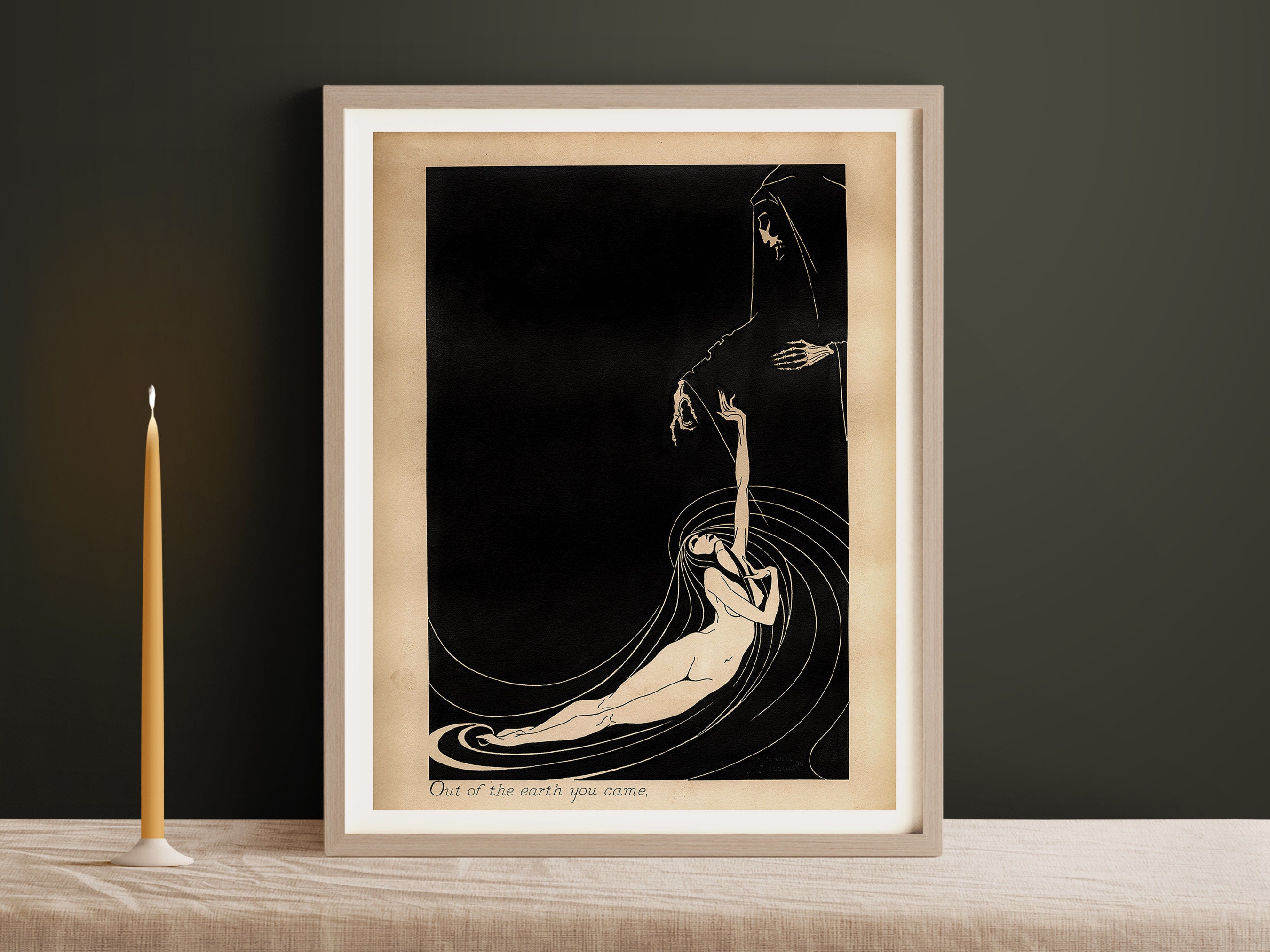 Vintage Gothic Art Nouveau Woodblock Fine Art Print • Black and White Gothic Art Deco • Nude Wall Art Poster •  3 Sizes