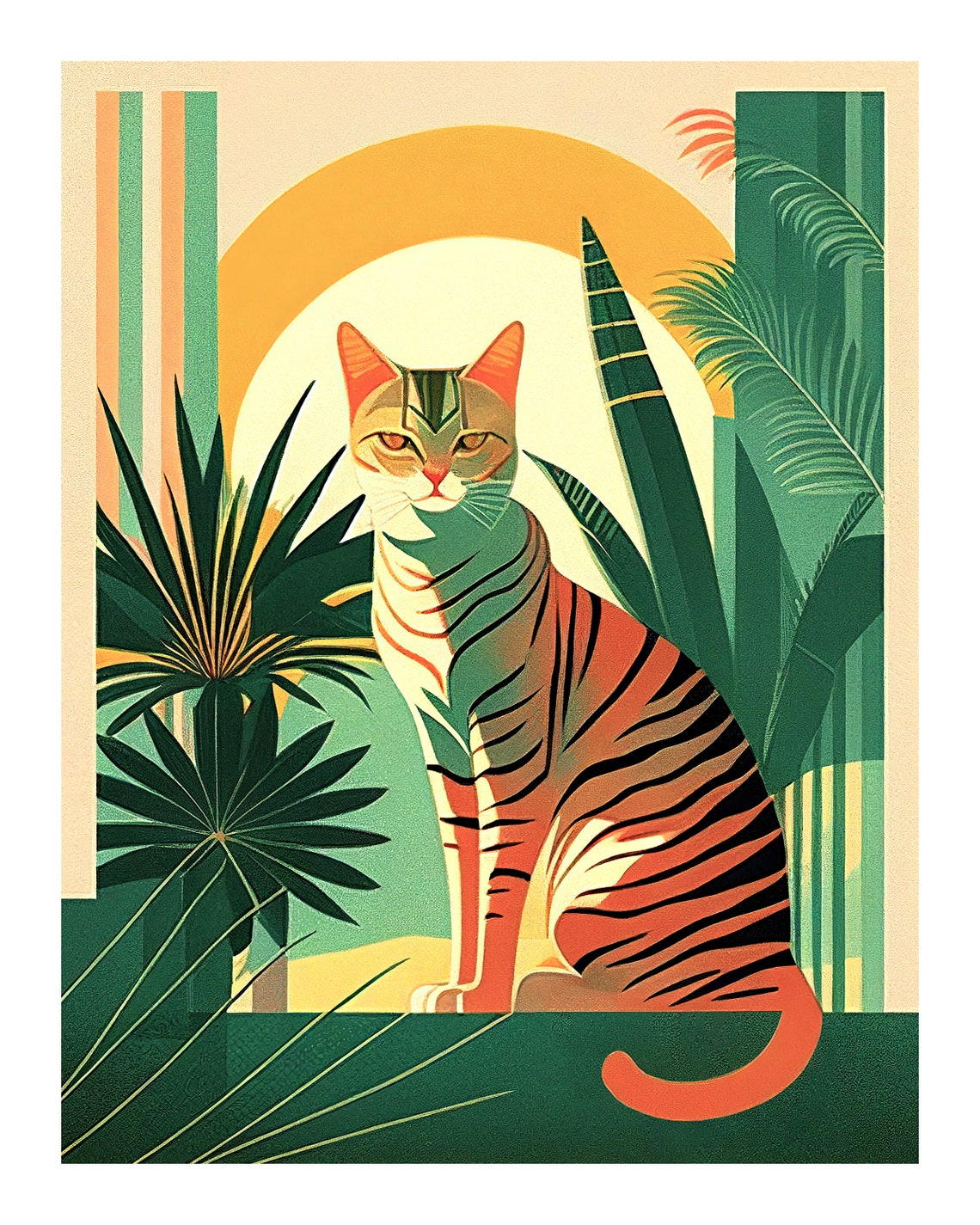 Vintage Style Art Deco Tropical Cat Print Art Nouveau Decor Photo Inspiration