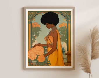Art Nouveau Black Queen Print • Retro Art Deco Wall Decor