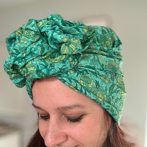 Ababa Green Wired Full Head Coverage Turban Boho Style Headwrap / Hairwrap / Stylish Head covering/Cancer Chemo Hat / Headscarf