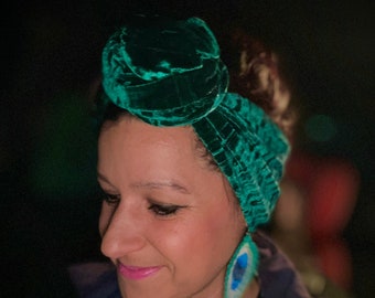 LUXURY VELVET EDITION Wired Headwrap/Updo/Wire Headband /Retro Headband/Rockabilly/Pinup/Top Knot/Headscarf/Emerald Green Blue Pink
