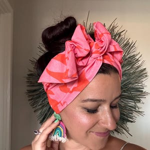 Cotton Florals Wired Headwrap / Wire Headband / Linen/Cotton / Wide & Extra Long Boho Turban Retro Accessories Top Knot/Pin Up Black