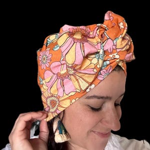 Groovy Orange Wired Full Head Coverage Turban Boho Style Headwrap Headband /Hair wrap/Stylish Head covering/Headscarf/Chemo Cancer