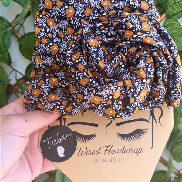 Mustard Florals Wired Full Head Turban Boho Style Headwrap  Headband / Hair / Turban / Hair / Hair Accessories/Top Knot / Headscarf