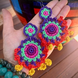 Colores de Vida PATTERN Crochet Earring Jewellery Pattern DIGITAL Download, Video earring making tutorial and PDF pattern