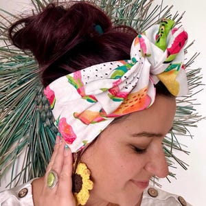 Cherry Fruity Prints Wired Wide & Extra Long Headwraps/Updo/Turban/Retro Headband/Rockabilly/Pinup/Top Knot/Headscarf/Boho Apple Strawberr