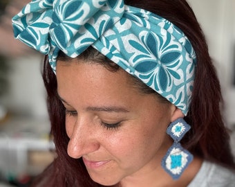 Santorini Groovy Blues Diadema con cable Diadema / Cabello /Accesorios para el cabello /Top Knot/Headscarf