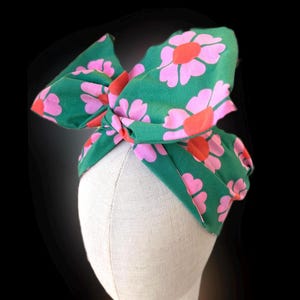 Pink and Green Love Wire Headband / Wired Headwrap /Linen/Cotton / Wide & Extra Long Boho Turban Retro Accessories Top Knot /Head Scarf wire