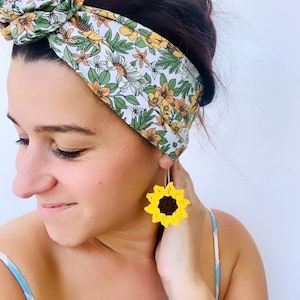 Sunflower Medium Classic Crochet Statement hypo allergenic Hoops / Handmade / Flower Lover / Earring Gift / Happy Jewellery / Yellow Lover