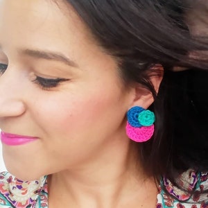 Confetti POP, Handmade Crochet Unique Statement Studs for the Colour Handmade Lover / Teachers Gifts