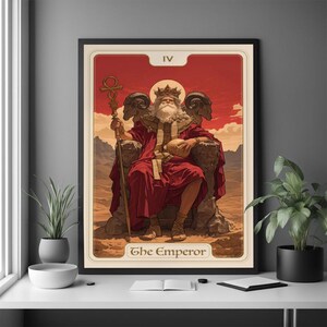 Póster de la Carta Arcana n.° 4: Símbolo de Autoridad y Estabilidad, Arte Mural Oculto Art Nouveau, Regalo para el Hogar de Dark Academia