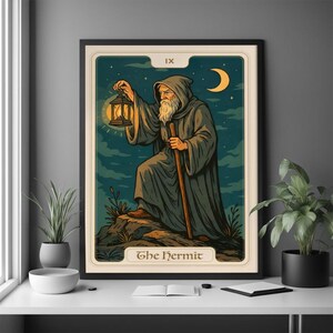 Póster de la Carta Arcana n.° 9: Arte de Soledad y Sabiduría Interior, Decoración de Pared Mística y Espiritual, Regalo Oculto Único