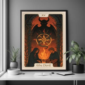 Póster Oculto de la Carta n.° XV: Impresión de arte simbólico oscuro, decoración de pared gótica, ilustración mística para el hogar o la oficina