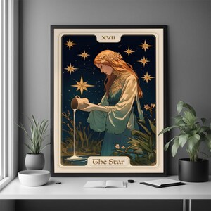 Poster della carta Arcana n. 17 - Stampa artistica di una figura celeste, decorazione da parete ispirata alla divinazione, regalo Art Nouveau Dark Academia