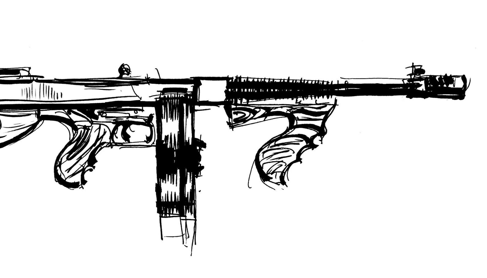 Tommy Gun pen drawing a4 size printable Etsy