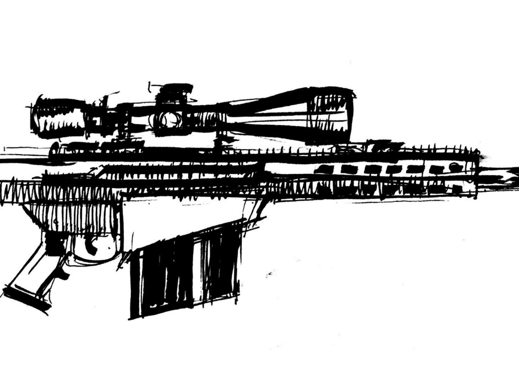 Barrett sniper rifle drawing wall art a4 size downloadable Etsy