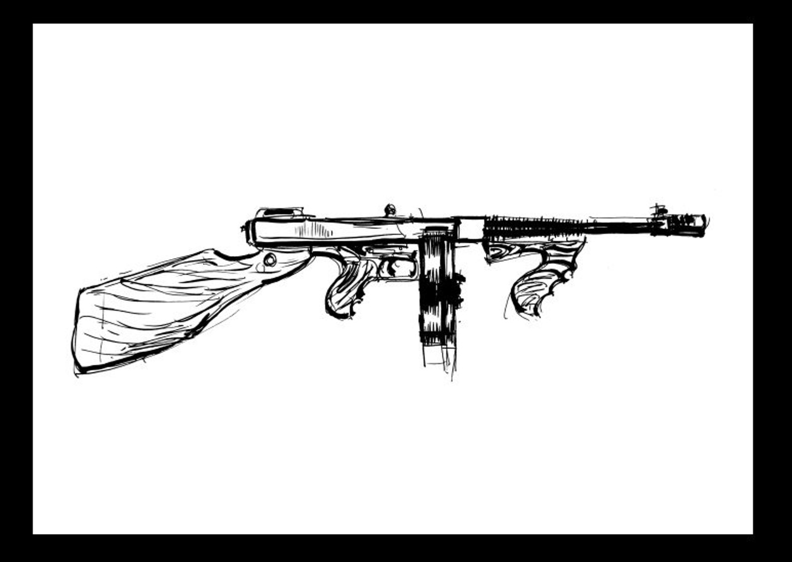 Tommy Gun pen drawing a4 size printable Etsy