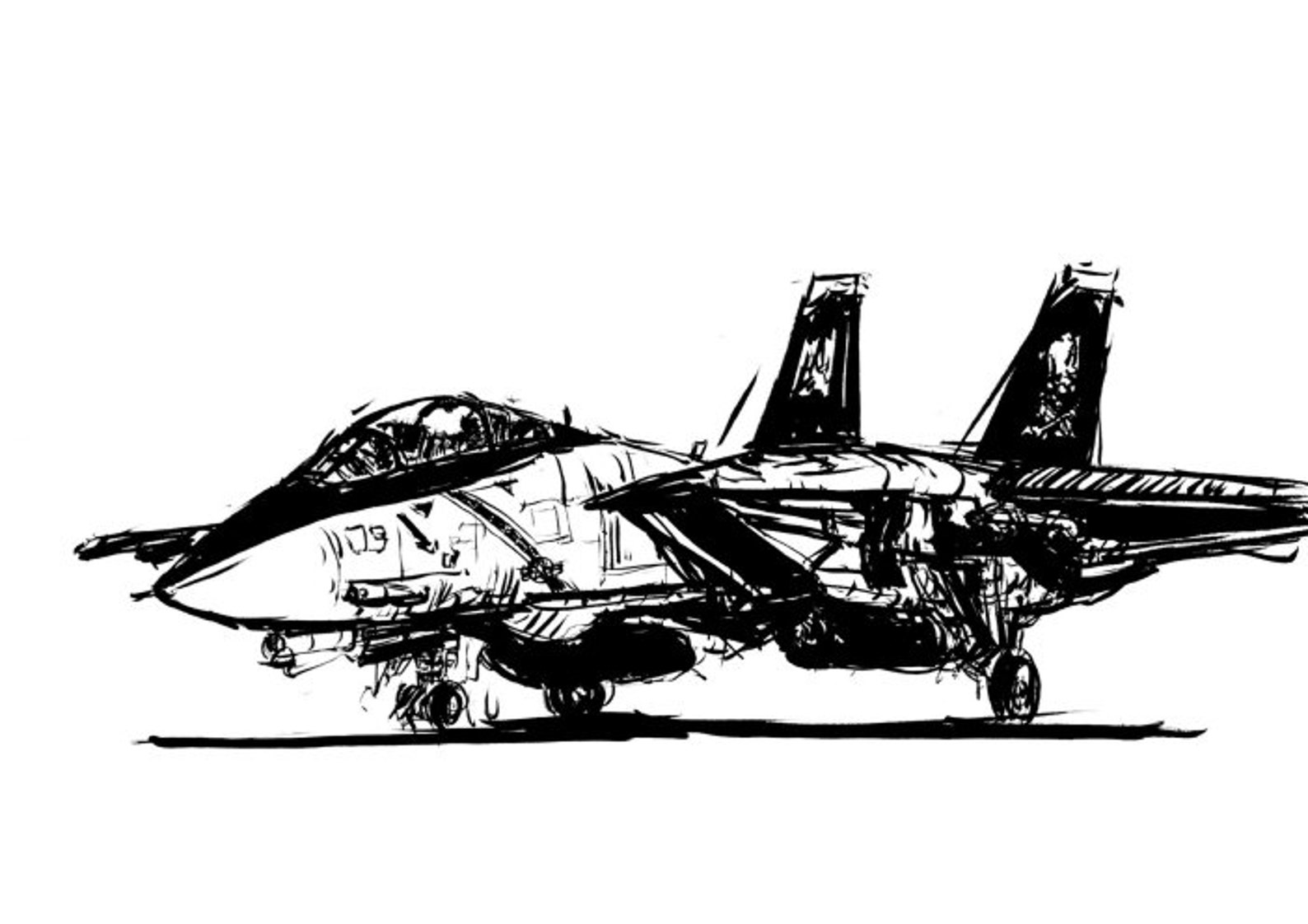 F14 tomcat pen drawing illustration a4 size printable Etsy