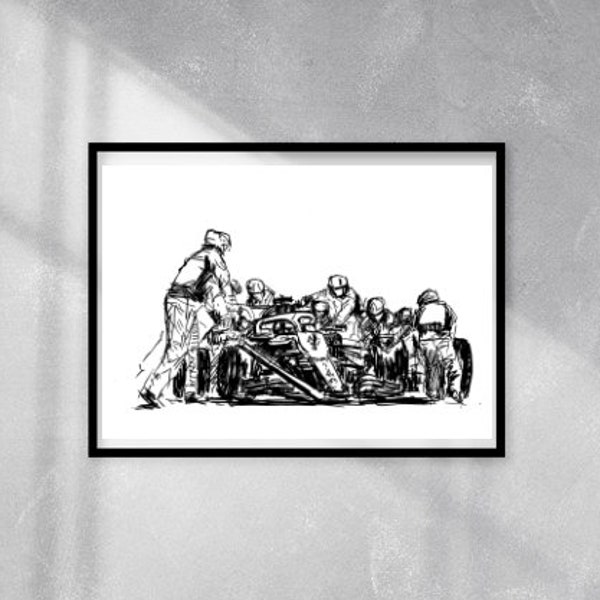 formula 1 pit stop illustration a4 size printable wall art