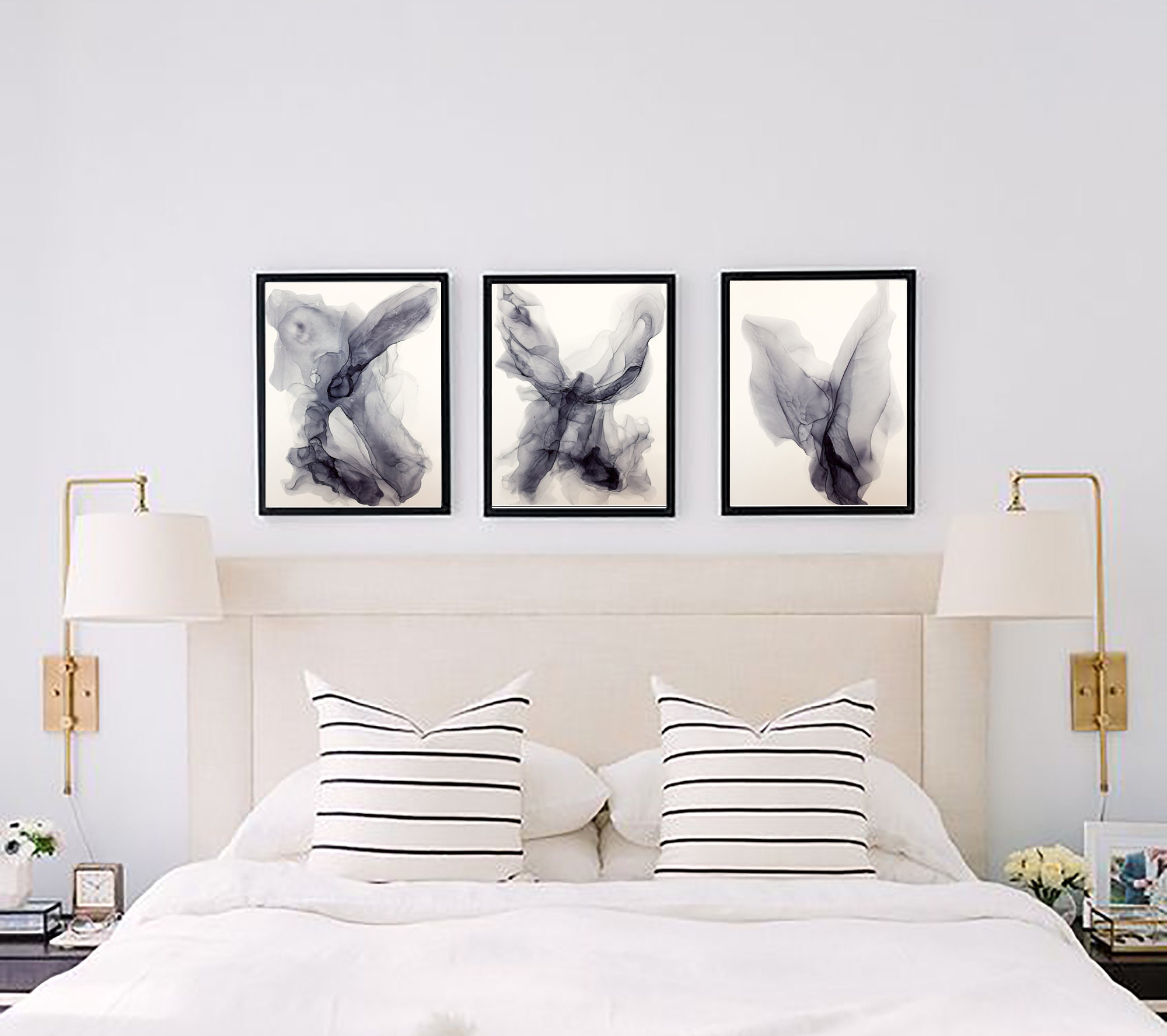Original gallery wall art set of 3 modern abstract black art Etsy