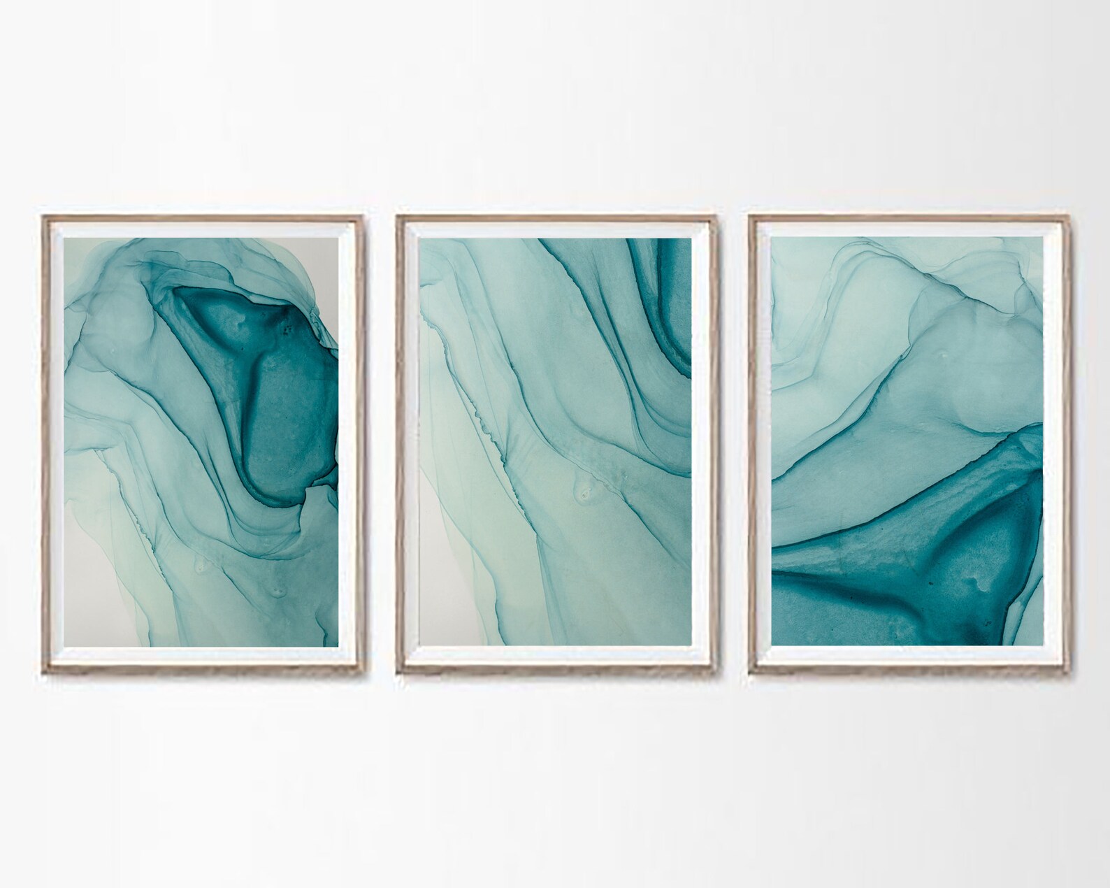 Set of 3 Abstract Cut Stone Art Print Blue & Green Ocean | Etsy