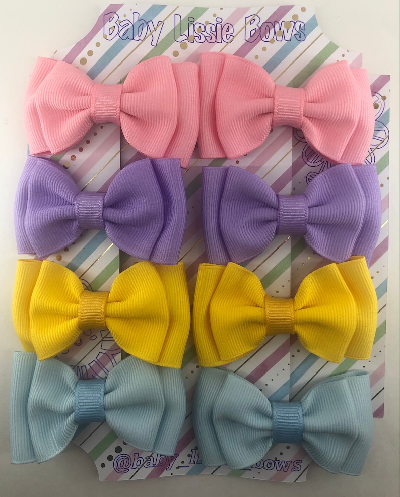 Card with mini bows Grosgrain ribbon alligator clip. 2 5 inch each bow for girls 4 colors