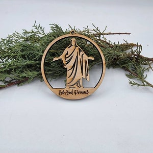 Let God Prevail ornament, Christmas ornament, Laser cut ornament, Christus Ornament
