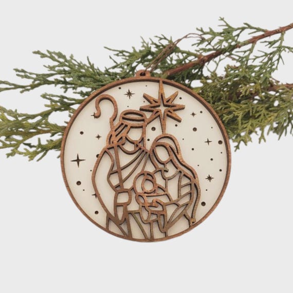 Layered Wood Nativity Ornament | Christian Christmas Decor