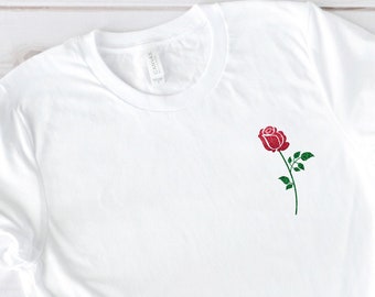 Single Rose Shirt, Pocket Size Rose, Vintage Rose, Red Rose Shirt, Floral Shirt, Beauty And Beast,Women Shirt,Men Shirt,Trendy,Unisex Shirts