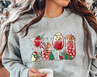 Christmas Cocktails Shirt,Christmas Wine, Peppermint Iced Latte Snowmen Sweets Snow Warm Cozy Winter Women Shirt, Christmas Latte Shirt