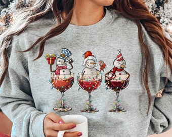 Christmas Wine Sweatshirt, Christmas Spirits Sweatshirt, Snowmen Wine Shirt, Christmas Glasses Shirt, Christmas Gift, Wine Lover Shirt