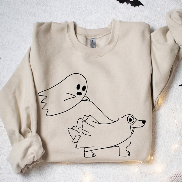 Halloween Sweatshirt,Halloween Sweater,Ghost Sweatshirt,Halloween Dog Sweatshirt,Ghost Dog Shirt,2023 Happy Halloween,Retro Spooky Season