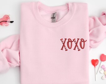 Embroidered XOXO Valentine's Day Shirt, Embroidered Valentine Sweatshirt, Love Valentines Day, Valentine Shirt,XOXO Shirt, Love Heart Tee
