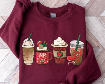 Trips And Sips Shopping Coffee Sweatshirt, Shopaholic Iced Latte Black Friday Shirt, Christmas Cozy Shirt, Merry Christmas, Black Friday Tee