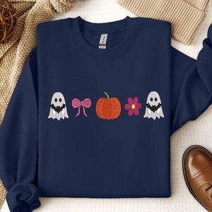 Embroidered Ghost Sweatshirt, Halloween Pumpkin Tee, Ghost Coffee Shirt, Embroidered Halloween,Halloween Embroidered Shirt, Ghost Sweatshirt