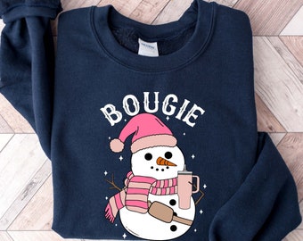 Bougie Snowman Sweatshirt, Snowman Hoodie, Cute Christmas Shirt, Women Christmas Sweat, Xmas Gifts, Trendy Gift, Cute Snowman Shirt