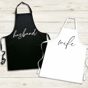WIFE & HUSBAND Aprons, Bride and Groom Gift, Mr. and Mrs Wedding Cooking Gift, Custom Bridal Gift, Engagement Gift Aprons