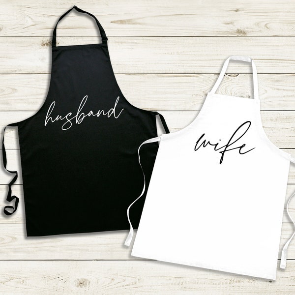 WIFE & HUSBAND Aprons, Bride and Groom Gift, Mr. and Mrs Wedding Cooking Gift, Custom Bridal Gift, Engagement Gift Aprons