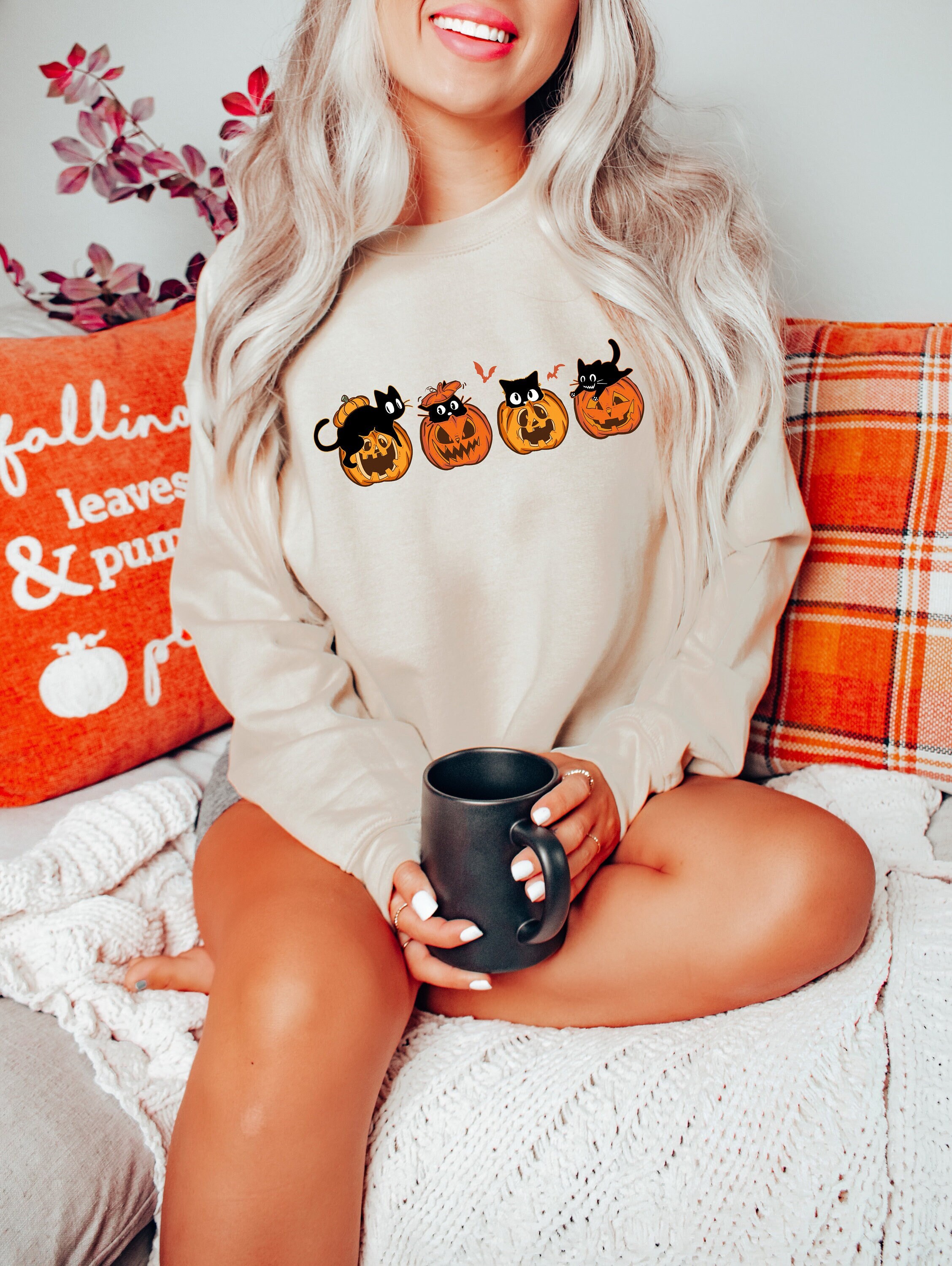 Halloween Sweatshirt,Cat Sweatshirt,Ghost Shirt,Halloween Sweater,Cool Halloween Cat Shirt,Cat Lover Shirt,Black Cat Shirt,Spooky Seaoson