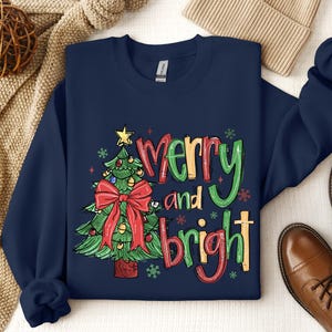 Vrolijk en helder sweatshirt, kerstshirts, kersttruien voor het hele gezin, kerstsweaters voor vrouwen, vrolijk kerstsweatshirt