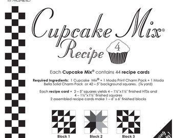 Cupcake Mix Recipe 4 Miss Rosies Quilt Co. use 1 print charm pack and 1 bells solid charm pack  44 recipe cards Moda