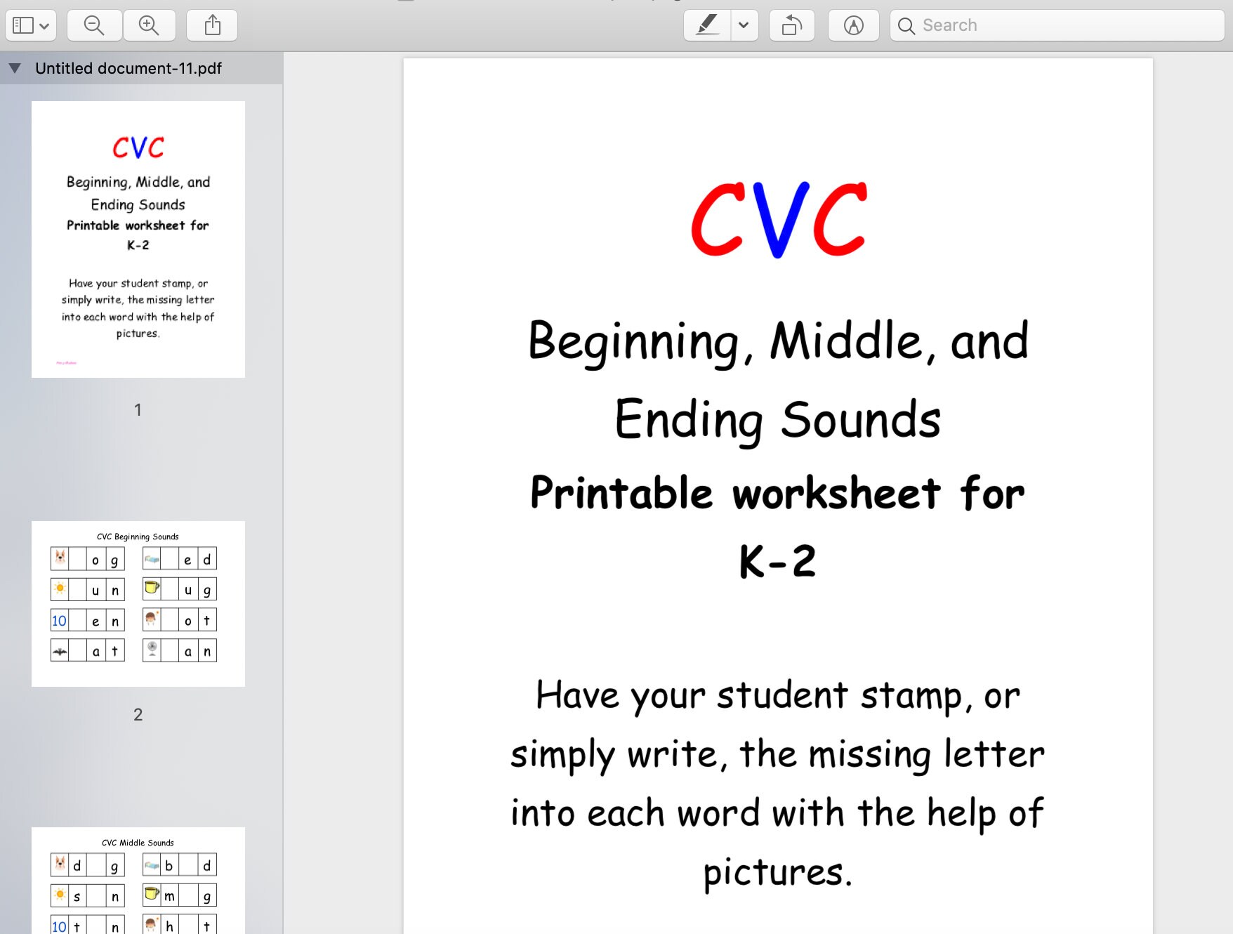 cvc beginning middle end sound worksheets etsy