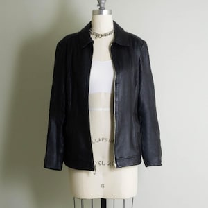 Vintage GENUINE Leather Full Zip Jacket | Black | S | Pockets | 90&#39;s | Minimalist | Y2K