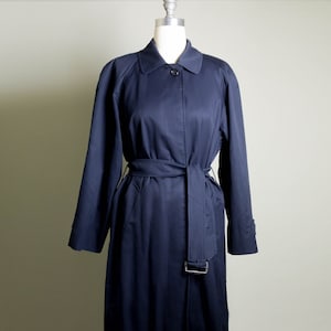 Vintage Aquascutum Cotton Trench Coat: Navy Blue, Gingham Lined (S-L)