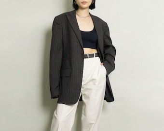 Vintage CALVIN KLEIN Blazer Tonal Striped | Dark Umber Brown | S/M | Sportcoat | Suit Jacket | Wool | Designer | Minimalist