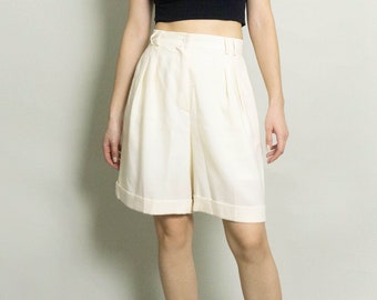Vintage SAHZA Double Pleated Short | Cream | 27W | Designer | Wool | High Waisted | Off White | Ivory | Shorts