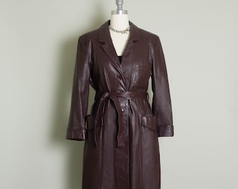 Vintage ECHTLEDER Trenchcoat | | S | Burgund | braun | Langer Mantel | Einreiher | 90er Jahre | Minimalistisch
