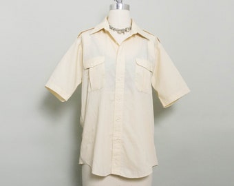 Vintage CHRISTIAN DIOR Short Sleeve Shirt: Pale Yellow Cotton Blend