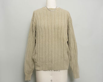 Vintage Ralph Lauren Ribbed Knit Cotton Sweater - Khaki Beige