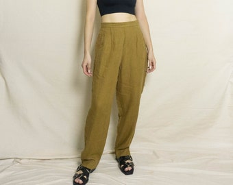 Vintage Linen Pant | Burnt Ochre | US 4 | Tapered | Straight Legged | High Waisted | Trousers | Pants | Brown Mustard